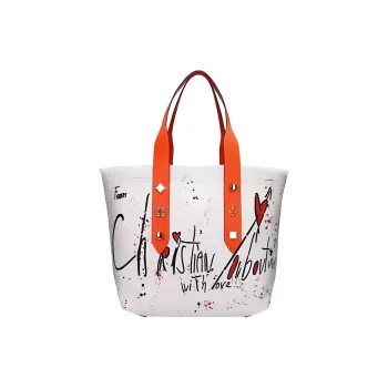 CL LUBOTING Artificial Leather Tote Bag, Shopping Bag, Shoulder Bag, Handbag Small Size Women's White & Orange