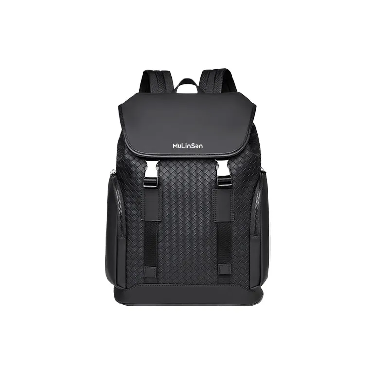 Mulinsen PVC Backpack Laptop Bag Regular Unisex Woven Plaid Black/Square Plaid Black-1