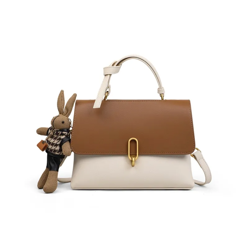 EBLAN Cow Leather Handbag, Shoulder Bag, Crossbody Bag Regular Women's White & Coffee-4