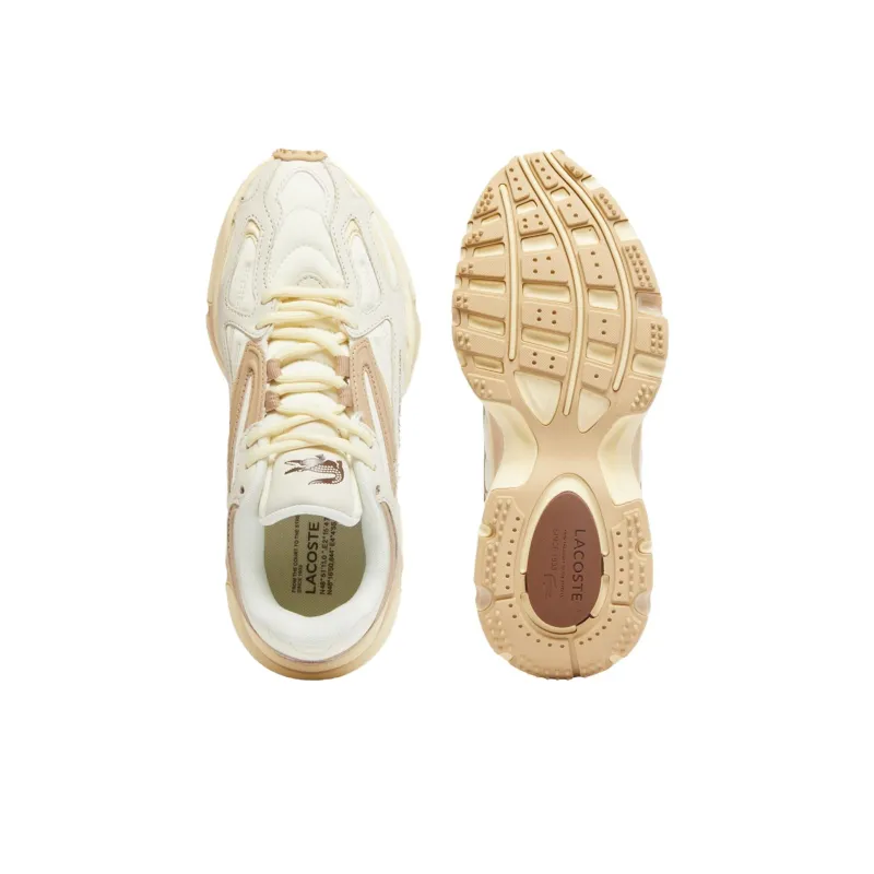 LACOSTE Anti Slip Wear Resistant Low Top Running Shoes Women's White Brown-4