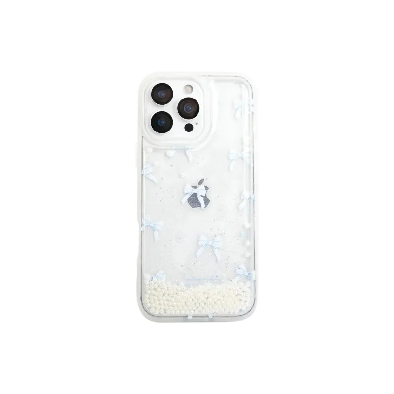 Sopi TPU Material Pearl Sand Blue Bowknot Phone Cases Compatible With IPhone 16/15 Pro Max/Apple 13/14 Pro/Max-1