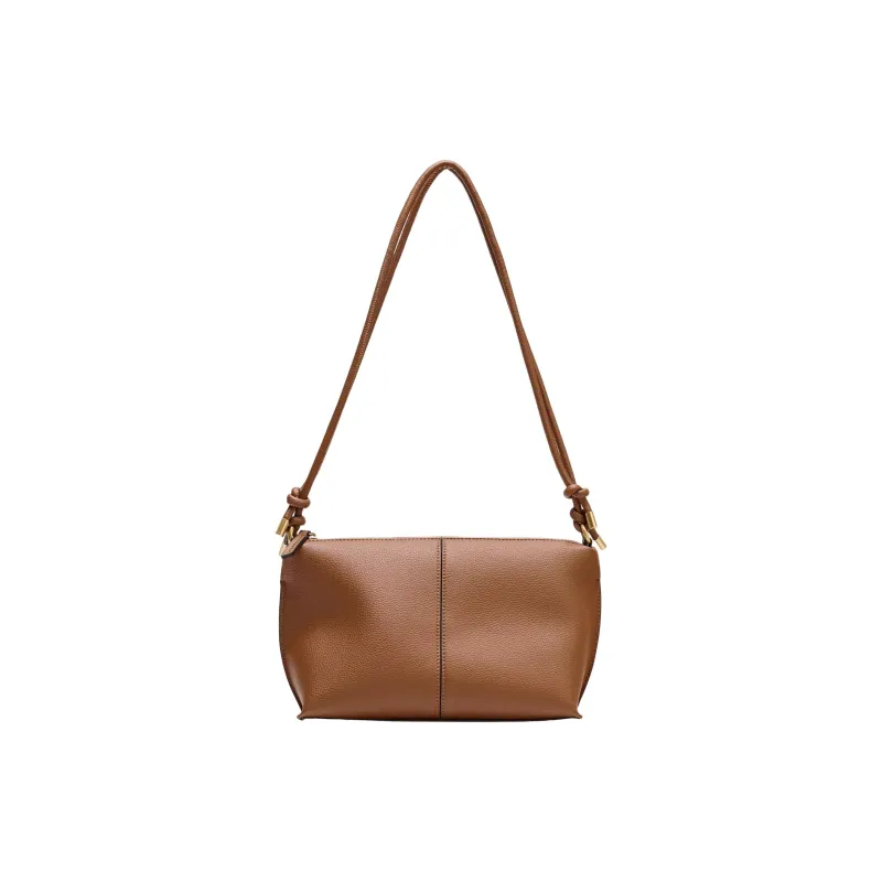ZARA Polyurethane Shoulder Bag, Crossbody Bag Medium Size Women's Dark Brown Yellow-0
