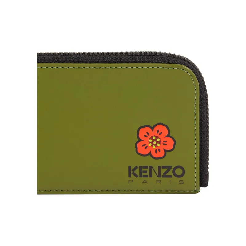 KENZO Leather Wallets Card Holders Women's Green-4