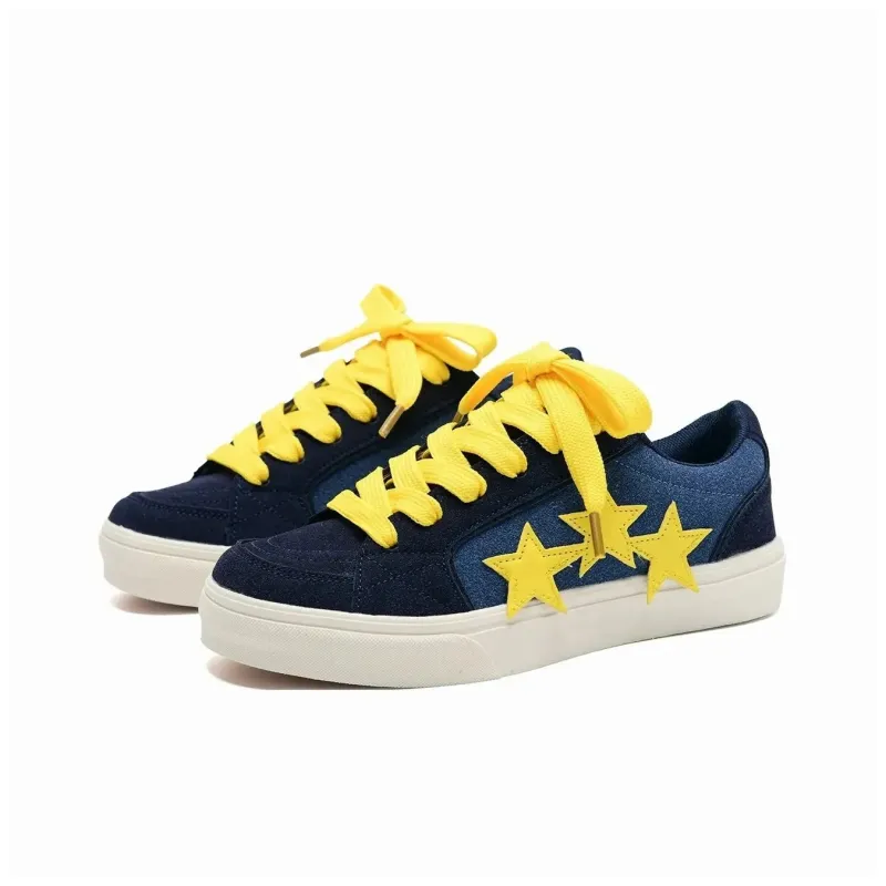 ABCIO Skateboard Shoes Unisex Low Top Navy Blue Yellow Shoelace/Denim Blue Red Shoelace/Black White Red Shoelace/Navy Blue Yellow Blue Double Shoelace-2