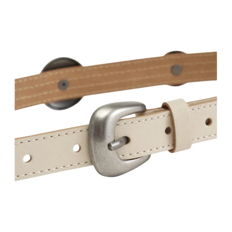 ZARA Cow Leather, Metal Leather Belts Women's White -1