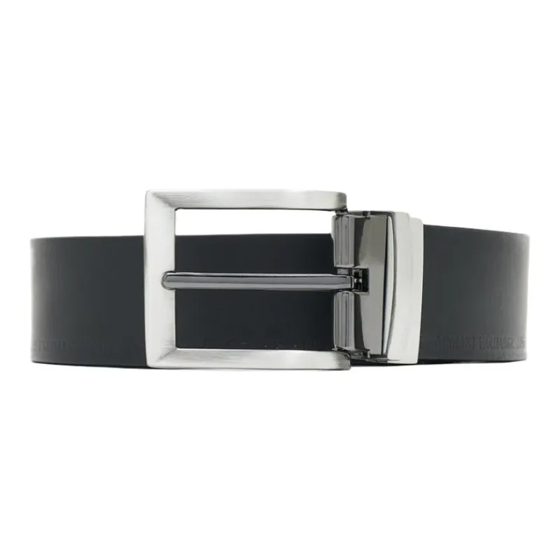 ARMANI EXCHANGEAE Recycled Leather, Split Cow Leather, Polyurethane Leather Belts Men's Black 3.5CM-0