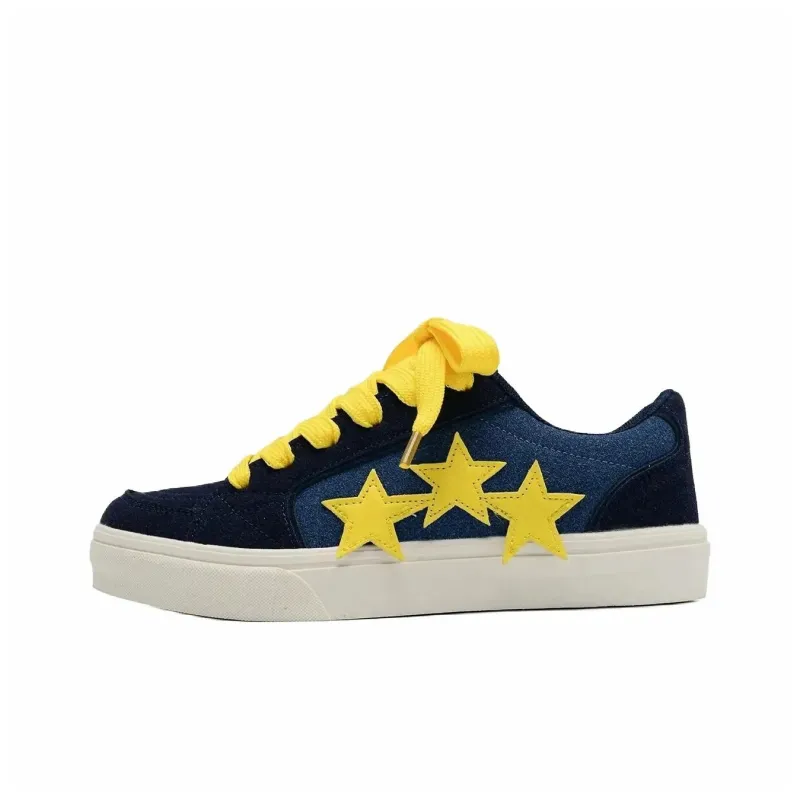 ABCIO Skateboard Shoes Unisex Low Top Navy Blue Yellow Shoelace/Denim Blue Red Shoelace/Black White Red Shoelace/Navy Blue Yellow Blue Double Shoelace-1