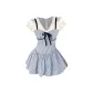 Blue Plaid Mock Two-Piece Dress