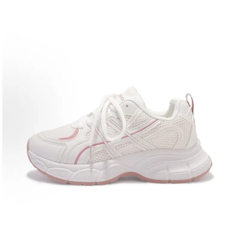 Alxnan Low Top Chunky Sneakers Women's White Pink-0