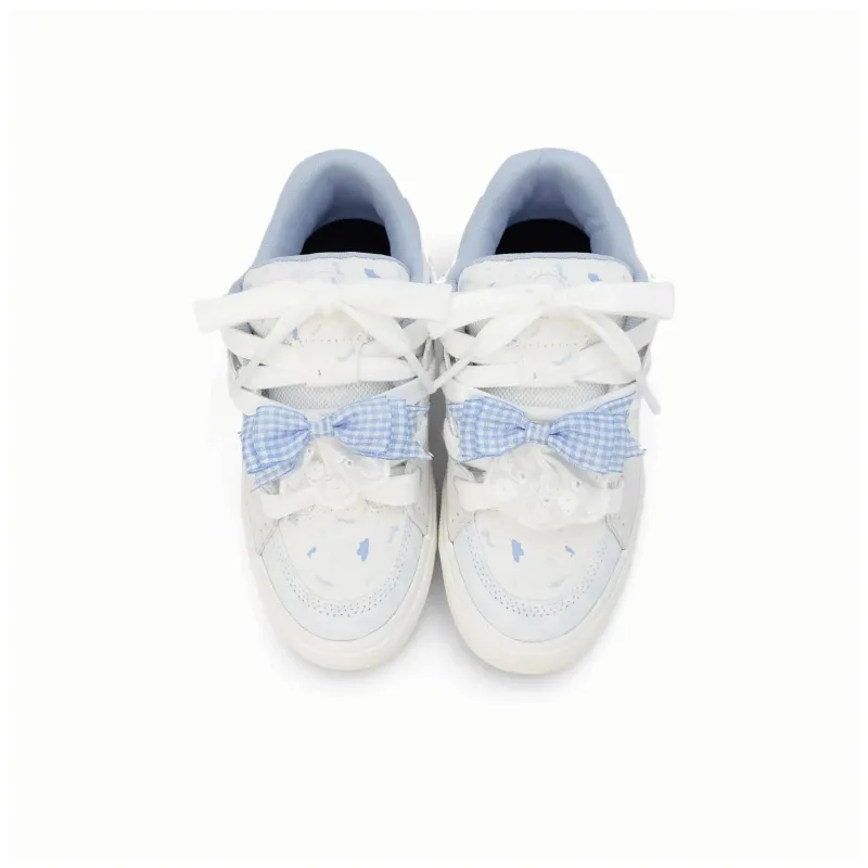 SHUXIAOBEI Anti Slip Wear Resistant Low Top Skateboard Shoes Women's White Blue-2