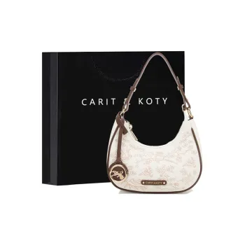 Carit&Koty Polyurethane Synthetic Leather Shoulder Bag Medium Size Women's Ecru Brown
