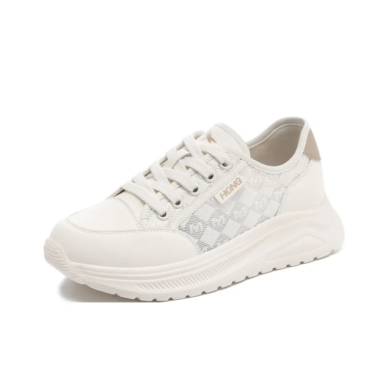 RED DRAGONFLY Abrasion Resistant Height Increasing Low Top Casual Shoes Women's Beige Apricot-1