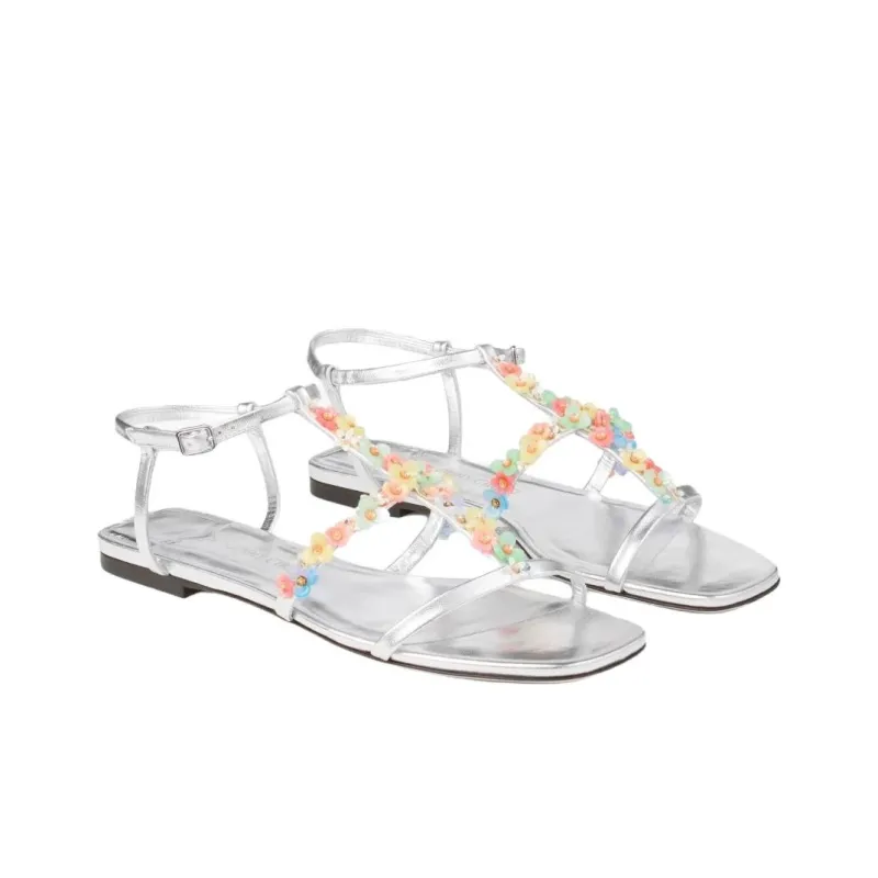 Jimmy Choo Gwyn Daisy Roman Sandals Women's Silver-2