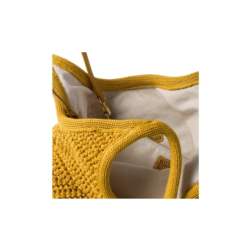 MIU MIU Ivy Cotton Tote Bag, Shopping Bag, Shoulder Bag, Handbag Women's Ochre-3