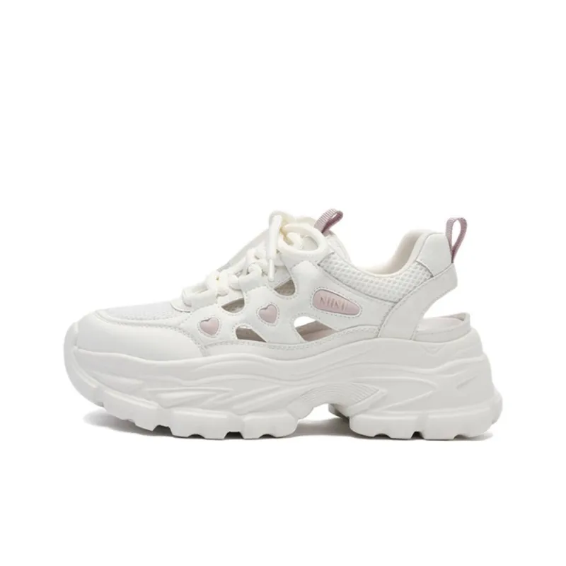 JOSINY Anti Slip Wear Resistant Low Top Chunky Sneakers Women's Beige/Pink-0