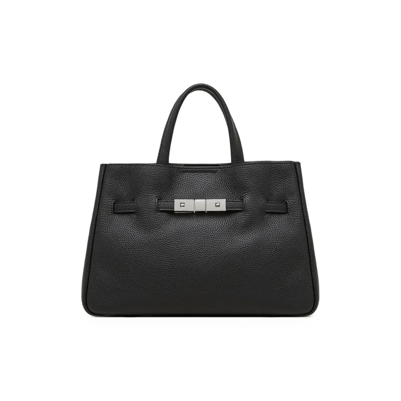 PIERRE CARDIN Cow Leather Shoulder Bag, Handbag Tubas Women's Black/Beige/Elephant Gray-3