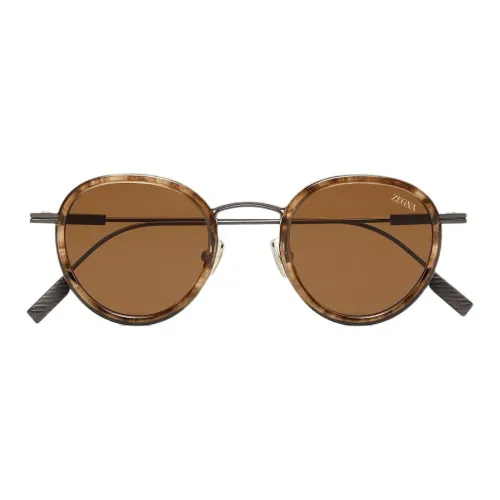 Zegna Acetate Titanium Round Sunglasses Men's Tortoiseshell
