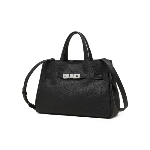 PIERRE CARDIN Cow Leather Shoulder Bag, Handbag Tubas Women's Black/Beige/Elephant Gray