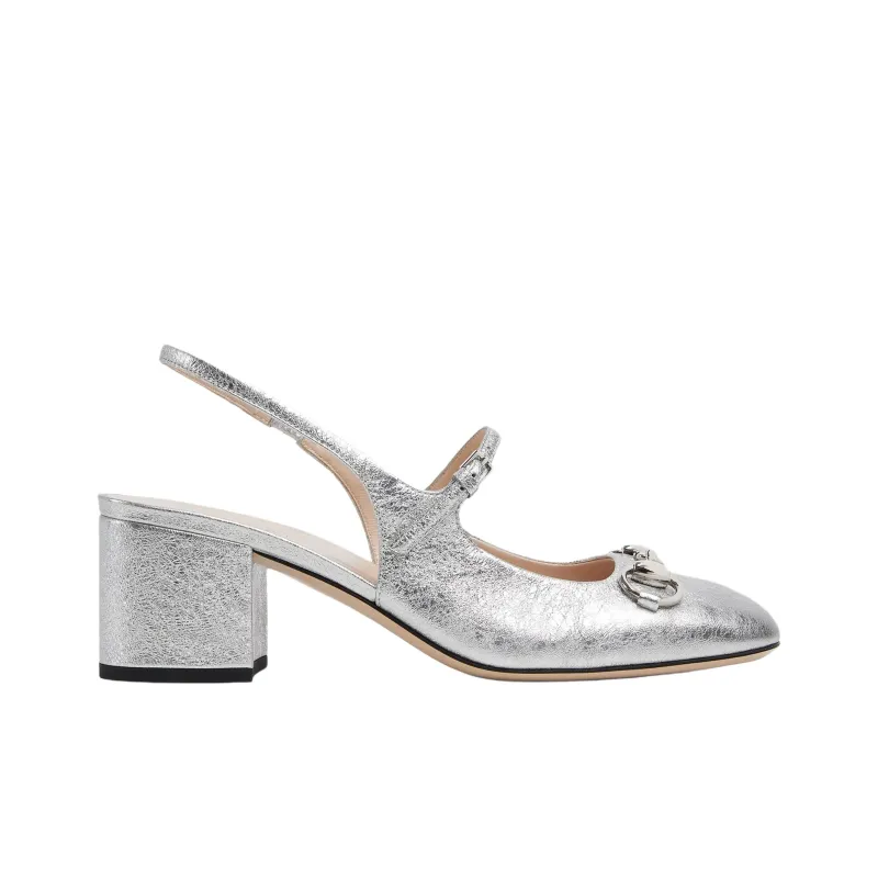 GUCCI Chunky Heel High Heels 6.5cm Women's Silver-1