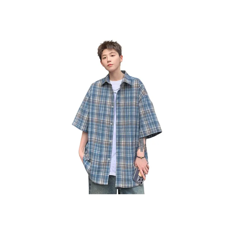 Cost Per Kilo Shirts Unisex Blue Plaid-0