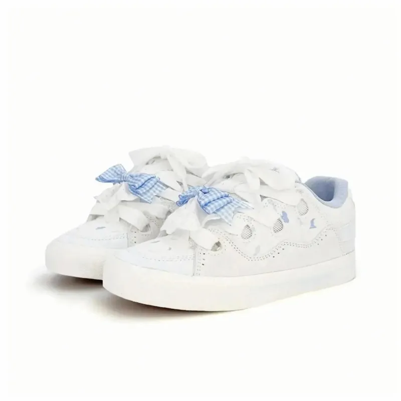 SHUXIAOBEI Anti Slip Wear Resistant Low Top Skateboard Shoes Women's White Blue-1