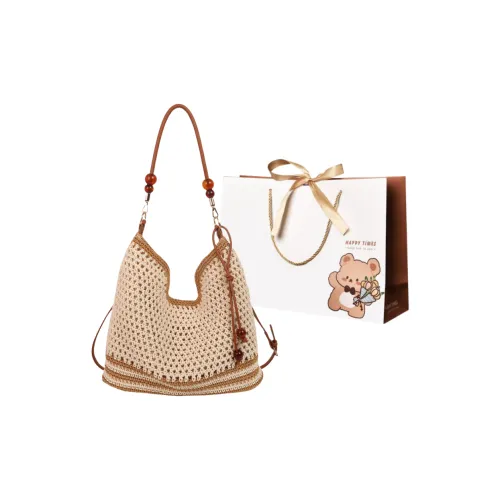 ERANGBEAR Straw Woven Shoulder Bag Women's Ecru
