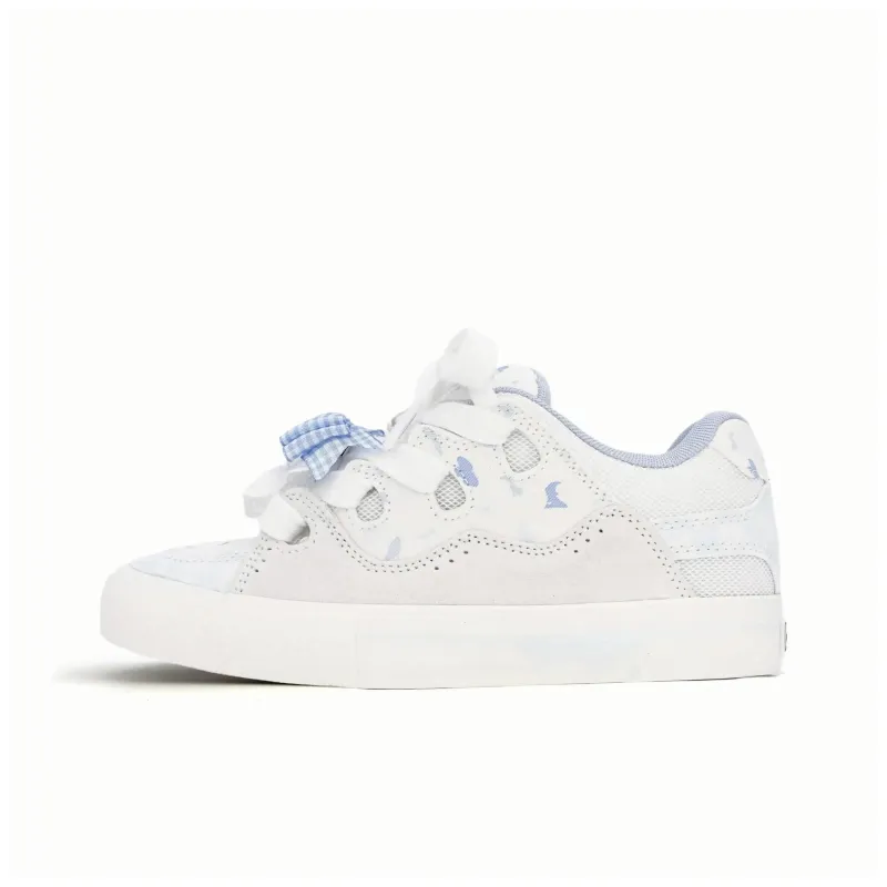 SHUXIAOBEI Anti Slip Wear Resistant Low Top Skateboard Shoes Women's White Blue-0
