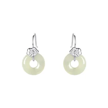 Asia Star Earrings Pale Greenish White Jade Women's