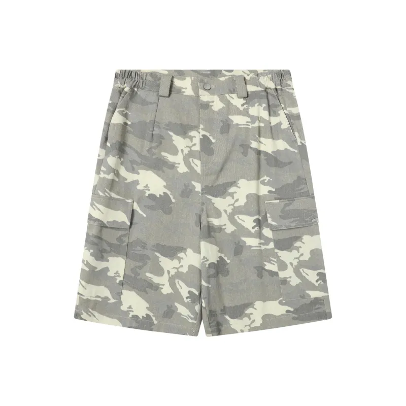 TGNS Casual Shorts Unisex White Gray Camouflage-0