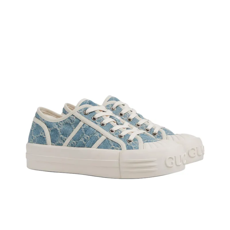 GUCCI Low Top Canvas Shoes Women's Light Blue-2
