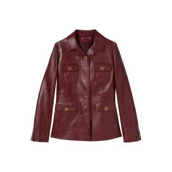 GUCCI Leather Jacket Women's Red