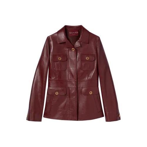 GUCCI Leather Jacket Women's Red