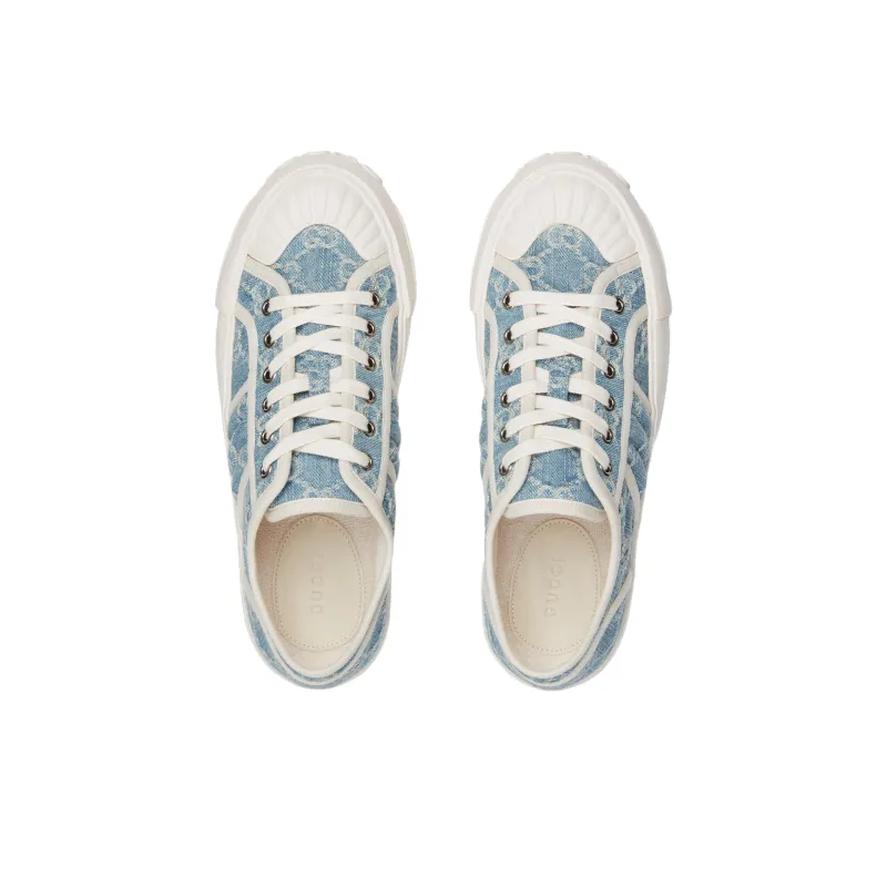 GUCCI Low Top Canvas Shoes Women's Light Blue-3