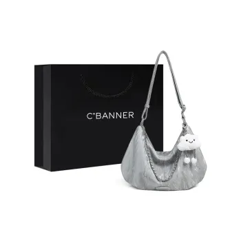 C°BANNER Cow Leather Shoulder Bag Medium Size Women's Silver Gray
