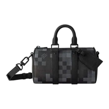 LOUIS VUITTON Keepall Textured Leather Shoulder Bag, Crossbody Bag, Handbag Men's Black