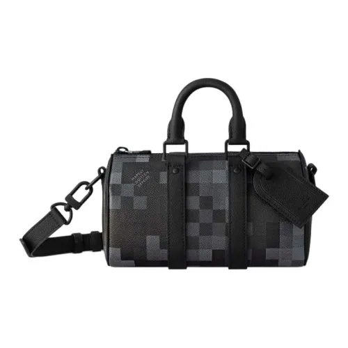 LOUIS VUITTON Keepall Textured Leather Shoulder Bag, Crossbody Bag, Handbag Men's Black
