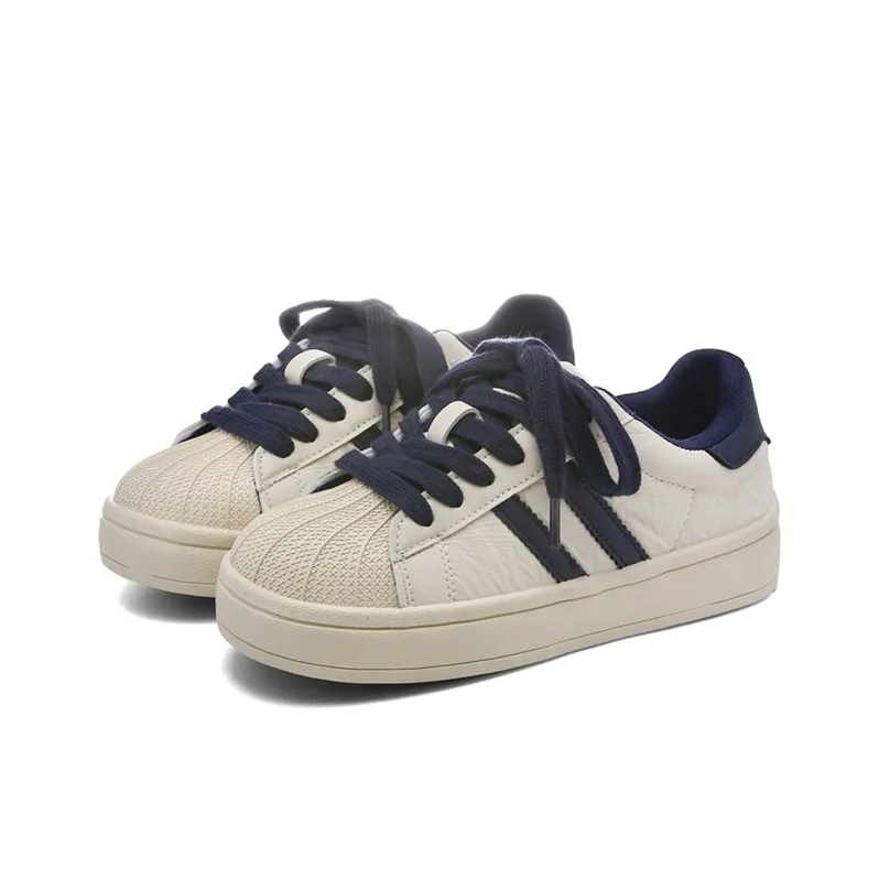 The New Age Family Low Top Skateboard Shoes Women's Beige Blue-1