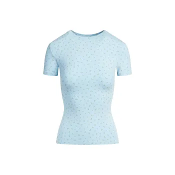 Skims T Shirts Women's POWDER BLUE MICRO FLORAL/Pink Blue Micro Floral