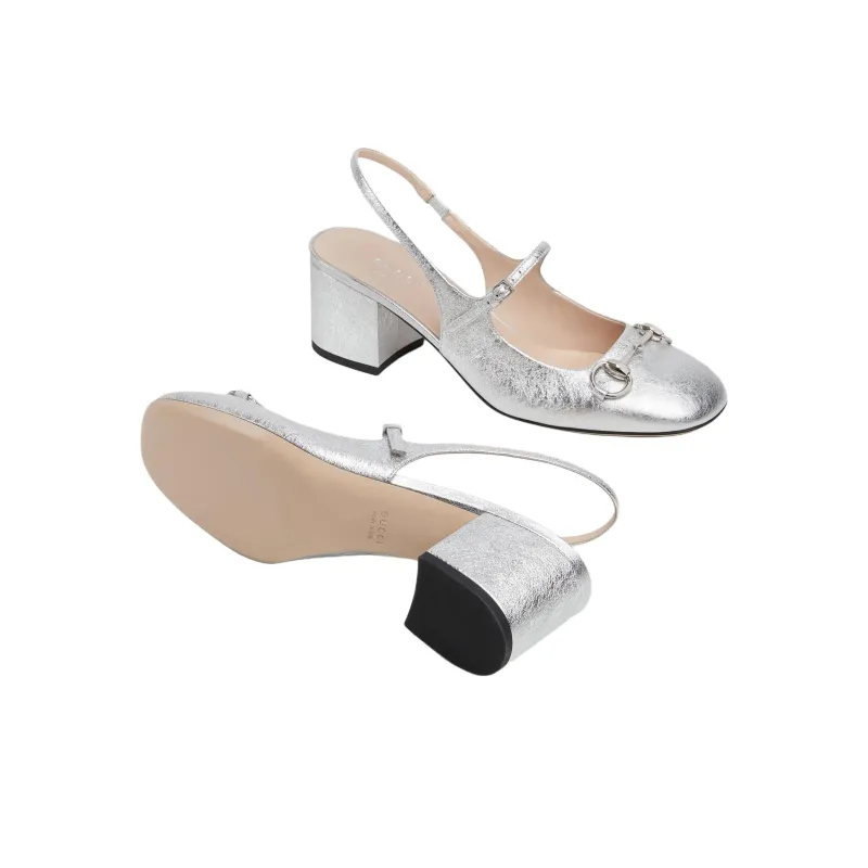 GUCCI Chunky Heel High Heels 6.5cm Women's Silver-5