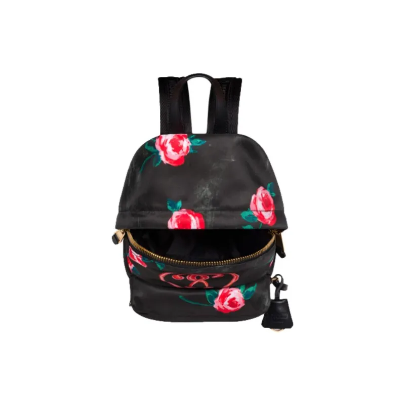 MOSCHINO Nylon Backpack Medium Size Women's Black Rose Red-2