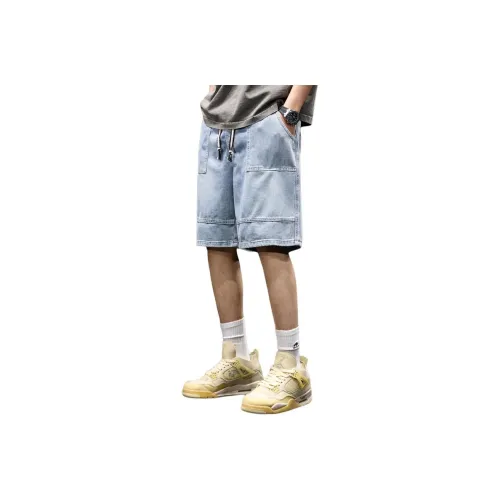 BUYDAUL Denim Shorts Men Light Blue