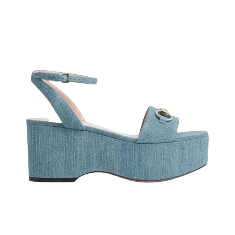 GUCCI Horsebit One Strap Sandals 7.3cm Women's Blue-1