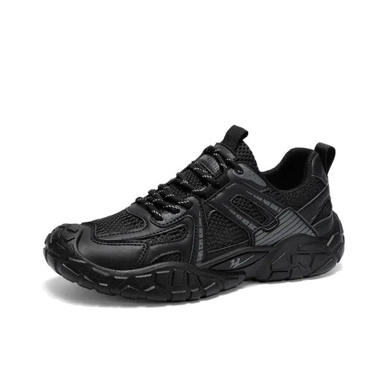 Binary Height Increasing Abrasion Resistant Lightweight Breathable Slip Resistant Low Top Hiking Shoes Men's Black-2