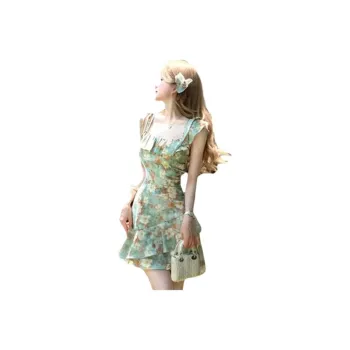 PAVLISOVA Slip Dresses Women's Oil Paintings Green