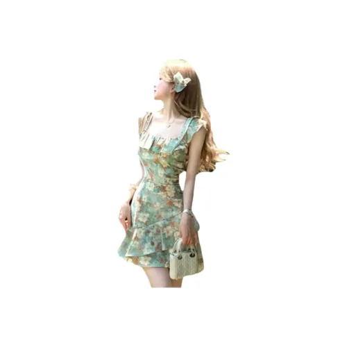 PAVLISOVA Slip Dresses Women's Oil Paintings Green