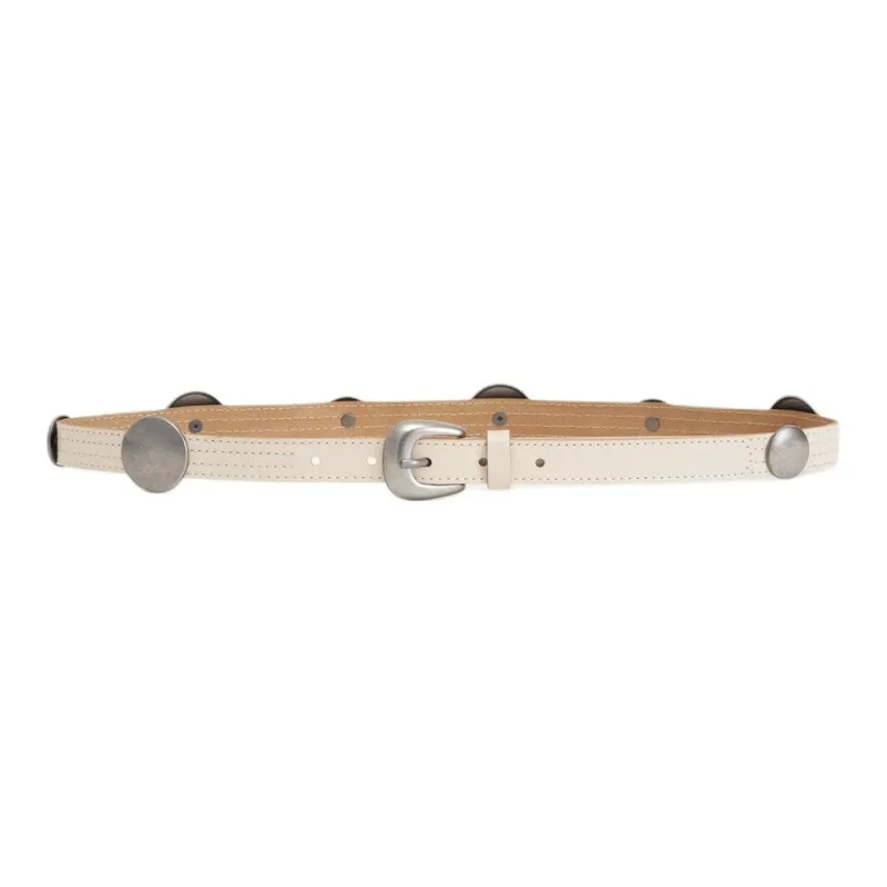 ZARA Cow Leather, Metal Leather Belts Women's White -0