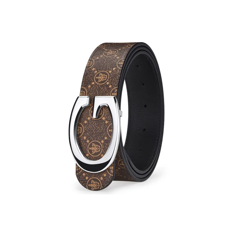Jeccieziio Cow Leather Belts Men's Gunmetal, Gold, Silver Width 3.8CM-40