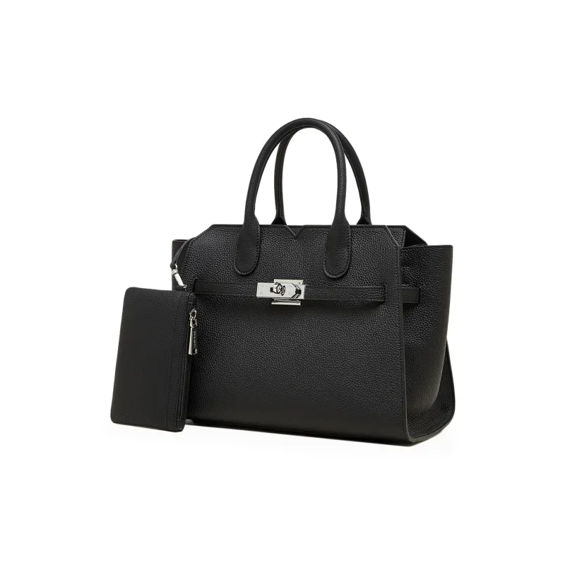 PIERRE CARDIN Cow Leather Shoulder Bag, Handbag Tubas Women's Black/Elephant Grey/Beige-1