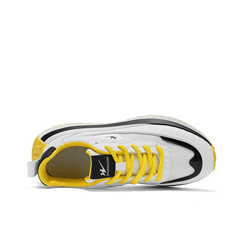 Binary Breathable Height Increase Low Top Casual Shoes Men's White Yellow-4