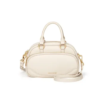 CNOLES Cow Leather Bowling Bag, Handbag Regular Women's White/Blue
